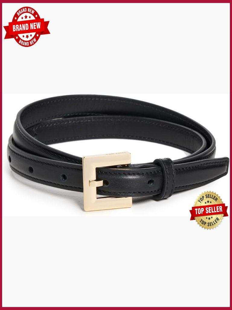 Gold-Tone Buckle Leather Fashion Belt, 0.5in Wide, Classic Style, Solid